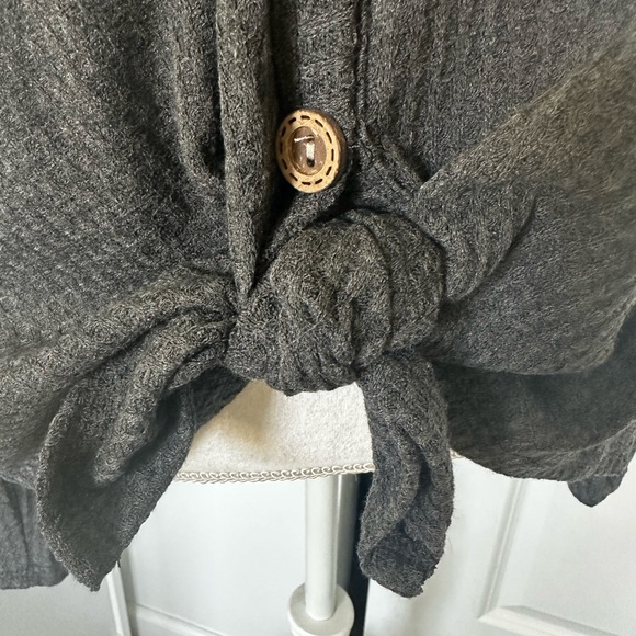 Women’s Charcoal Grey Waffle Knit Blouse - Picture 3 of 5